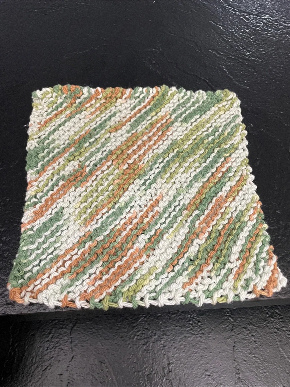 Handmade Knit Dishcloth Set - Green, Neutral, Yellow-Orange approx. 7x7